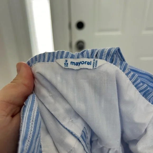 Mayoral Girls Blue & White Stripe Bow Dress Sz 3 - Picture 7 of 8